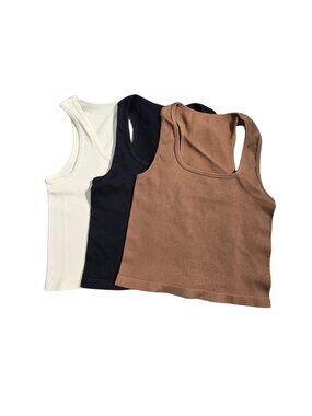 NIP | Set of 3 Ribbed Seamless High-Stretch Square Neck Tank Tops Bundle | Small